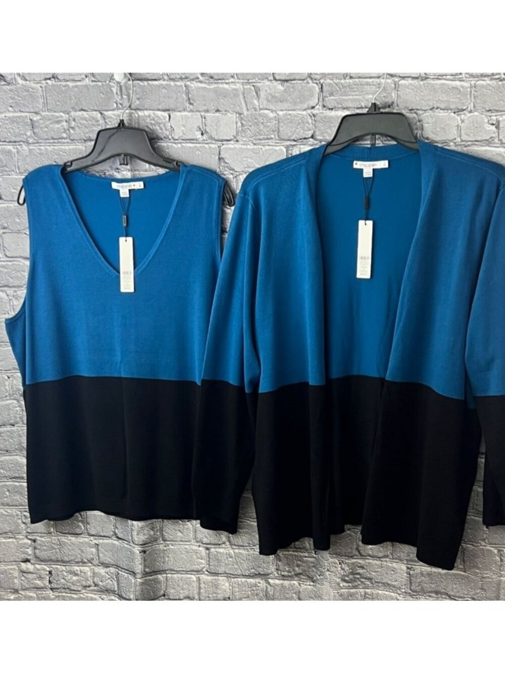 NWT Chico's size 4 (XXL) Color block Cardigan Sweater Tank  Twin Set Black Blue